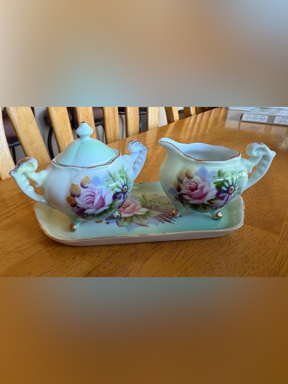 Vintage Lefton Ceramic Floral Mini Sugar/ Creamer Set